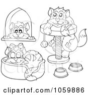 Poster, Art Print Of Digital Collage Of Coloring Page Outlines Of Cats