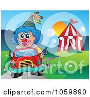 Poster, Art Print Of Clown Driving A Car By A Big Top