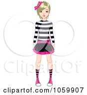 Poster, Art Print Of Punky Styled Teenage Girl Wearing A Skirt And Stirped Shirt