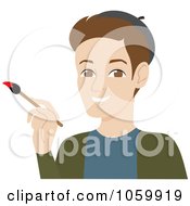 Royalty Free Vector Clip Art Illustration Of A Brunette Male Artist Holding A Paintbrush by Rosie Piter