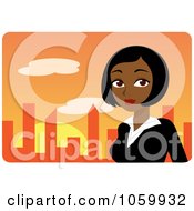 Royalty Free Vector Clip Art Illustration Of A Black Businesswoman Against An Orange Skyline