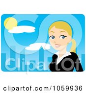 Royalty Free Vector Clip Art Illustration Of A Blond Urban Businesswoman Against A Blue Skyline