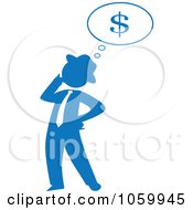 Poster, Art Print Of Blue Silhouetted Businessman Thinking Of Finances