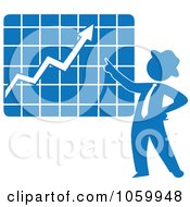 Poster, Art Print Of Blue Silhouetted Businessman Discussing A Growth Chart