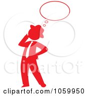 Poster, Art Print Of Red Silhouetted Businessman Thinking