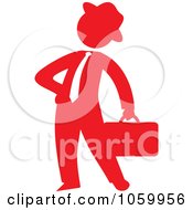 Royalty Free Vector Clip Art Illustration Of A Red Silhouetted Businessman Standing With A Briefcase