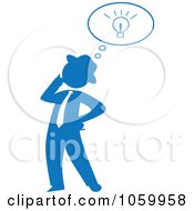 Poster, Art Print Of Blue Silhouetted Businessman With An Idea