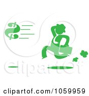 Poster, Art Print Of Green Silhouetted Businessman Chasing A Dollar Symbol