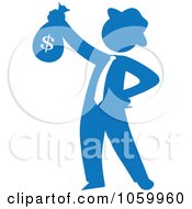 Poster, Art Print Of Blue Silhouetted Philanthropist Businessman Holding A Money Bag