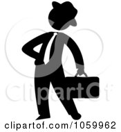 Royalty Free Vector Clip Art Illustration Of A Black Silhouetted Businessman Standing With A Briefcase