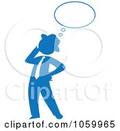 Poster, Art Print Of Blue Silhouetted Businessman Thinking