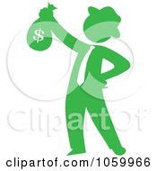 Poster, Art Print Of Green Silhouetted Philanthropist Businessman Holding A Money Bag