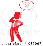Poster, Art Print Of Red Silhouetted Businessman With An Idea