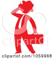 Poster, Art Print Of Red Silhouetted Businessman Talking On A Cellular Phone