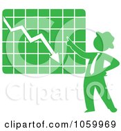 Poster, Art Print Of Green Silhouetted Businessman Discussing A Decline Chart