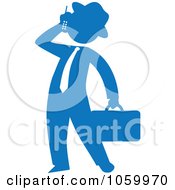 Poster, Art Print Of Blue Silhouetted Businessman Talking On A Cellular Phone