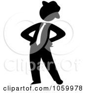 Royalty Free Vector Clip Art Illustration Of A Black Silhouetted Businessman Standing With His Hands On His Hips