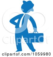 Royalty Free Vector Clip Art Illustration Of A Blue Silhouetted Businessman Standing With A Briefcase