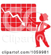 Poster, Art Print Of Red Silhouetted Businessman Discussing A Decline Chart