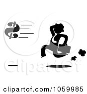 Poster, Art Print Of Black Silhouetted Businessman Chasing A Dollar Symbol