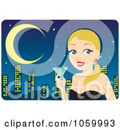 Poster, Art Print Of Blond Woman Holding A Cocktail Against A City Skyline