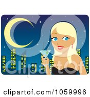 Poster, Art Print Of Blond Woman Holding A Martini Against A City Skyline