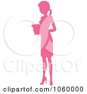 Poster, Art Print Of Pink Silhouetted Businesswoman Holding Papers
