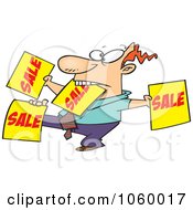 Cartoon Salesman Holding Up Many Signs