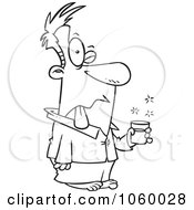 Royalty Free Vector Clip Art Illustration Of A Cartoon Black And White Outline Design Of A Man Tasting Bad Milk