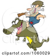 Poster, Art Print Of Cartoon Man Riding An Alligator