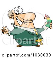 Poster, Art Print Of Cartoon Wealthy Businessman Burning Money