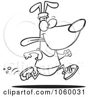 Poster, Art Print Of Cartoon Black And White Outline Design Of A Dog Jogging