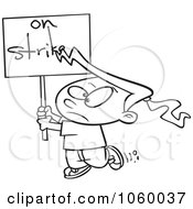 Royalty Free Vector Clip Art Illustration Of A Cartoon Black And White Outline Design Of A Girl On Strike by toonaday