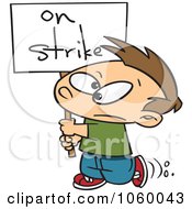 Poster, Art Print Of Cartoon Boy Carrying An On Strike Sign