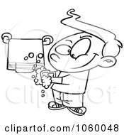 Cartoon Black And White Outline Design Of A Clean Boy Washing His Hands