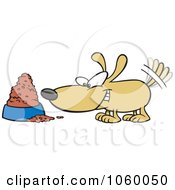 Royalty Free Vector Clip Art Illustration Of A Cartoon Dog Wagging His Tail By A Food Bowl