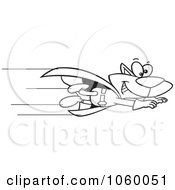 Royalty Free Vector Clip Art Illustration Of A Cartoon Black And White Outline Design Of A Super Cat Flying