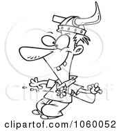 Royalty Free Vector Clip Art Illustration Of A Cartoon Black And White Outline Design Of An April Fool Guy Using A Squirting Flower