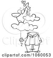 Poster, Art Print Of Cartoon Black And White Outline Design Of A Man With His Balloon Head In The Cloud