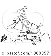 Royalty Free Vector Clip Art Illustration Of A Cartoon Black And White Outline Design Of A Businessman Chasing Money