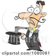 Royalty Free Vector Clip Art Illustration Of A Cartoon Nervous Bad Magician Reaching Into A Hat