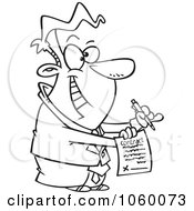 Royalty Free Vector Clip Art Illustration Of A Cartoon Black And White Outline Design Of An Eager Businessman Holding A Contract