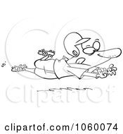 Poster, Art Print Of Cartoon Black And White Outline Design Of A Baseball Player Sliding For Home