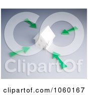 Royalty Free CGI Clip Art Illustration Of 3d Green Arrows Pointing To A House by Mopic