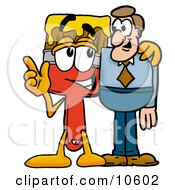 Paint Brush Mascot Cartoon Character Talking To A Business Man by Mascot Junction