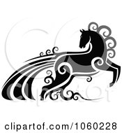 Poster, Art Print Of Ornate Black And White Horse With Swirls - 2