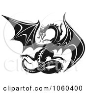 Royalty Free Vector Clip Art Illustration Of A Black And White Dragon Logo 2
