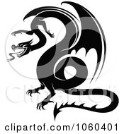 Royalty Free Vector Clip Art Illustration Of A Black And White Dragon Logo 3