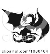 Royalty Free Vector Clip Art Illustration Of A Black And White Dragon Logo 1