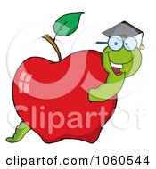 Royalty Free Vector Clip Art Illustration Of A Student Worm In An Apple 1